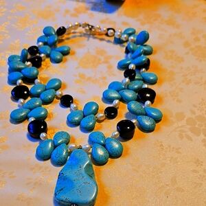Turquoise and Black Beaded Necklace